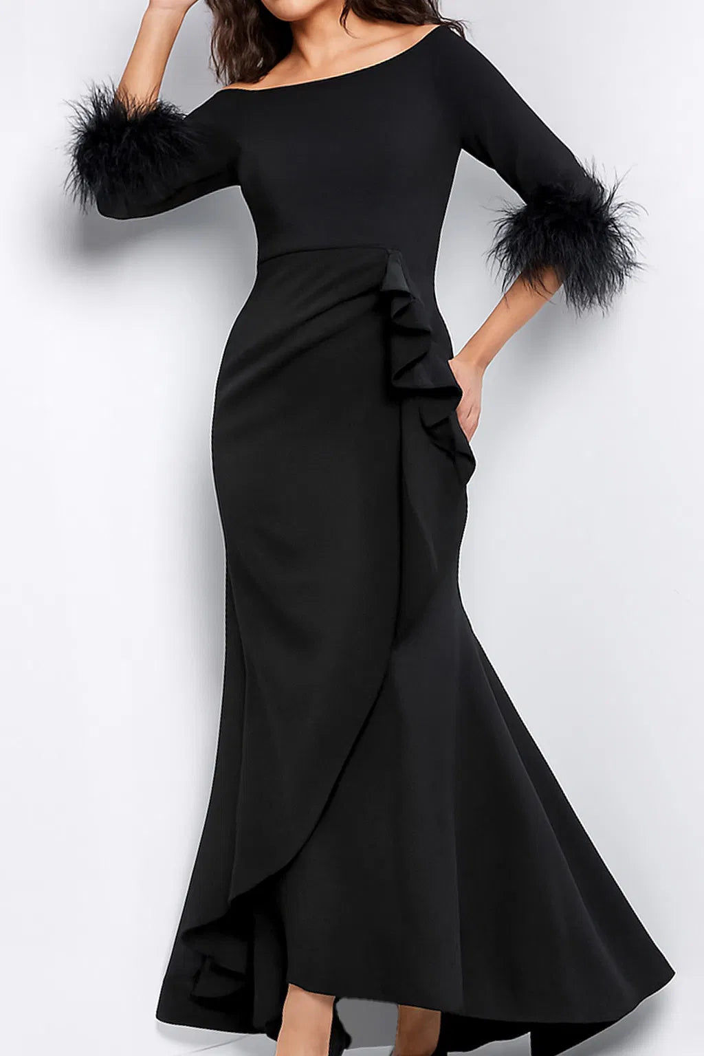 Jovani 24195 - Feather Cuff Evening Dress