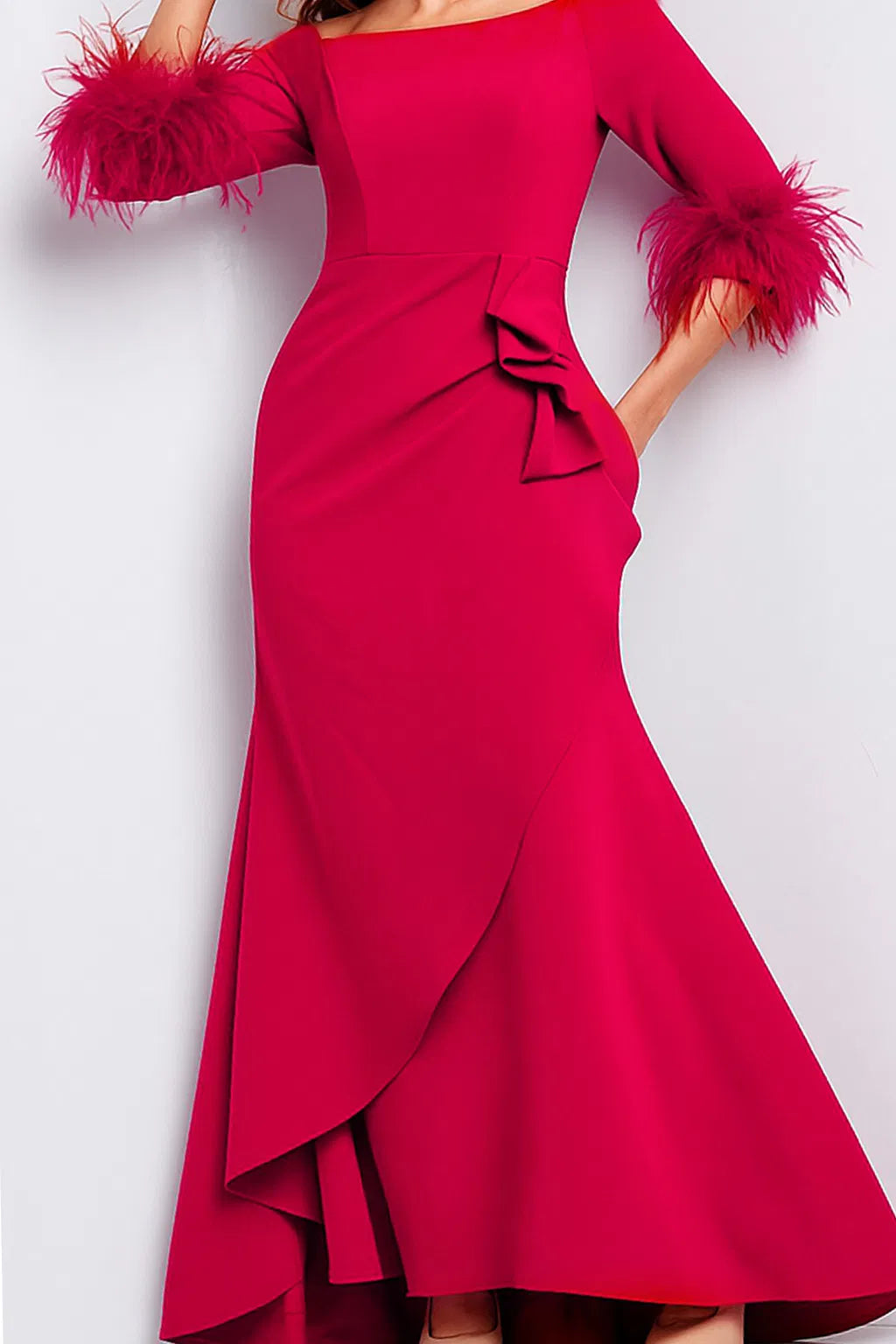 Jovani 24195 - Feather Cuff Evening Dress