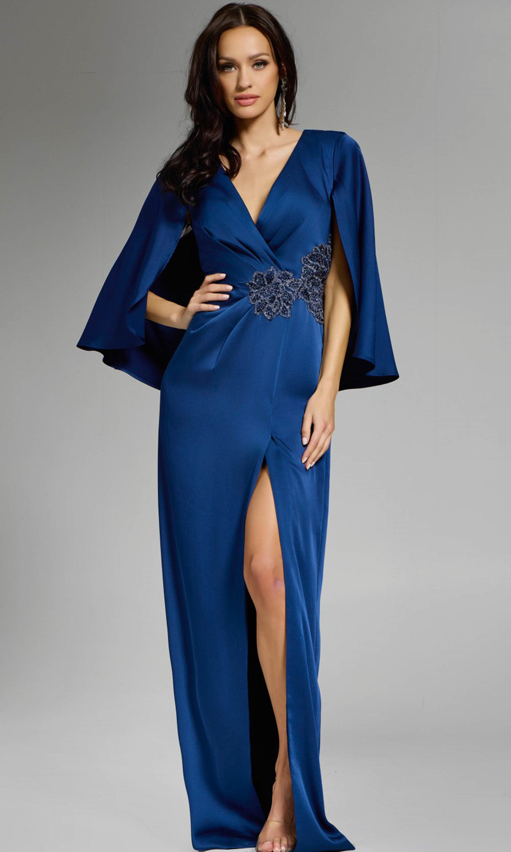 Jovani 24197 - Elegant Surplice V-Neck Gown with Slit Formal Gowns