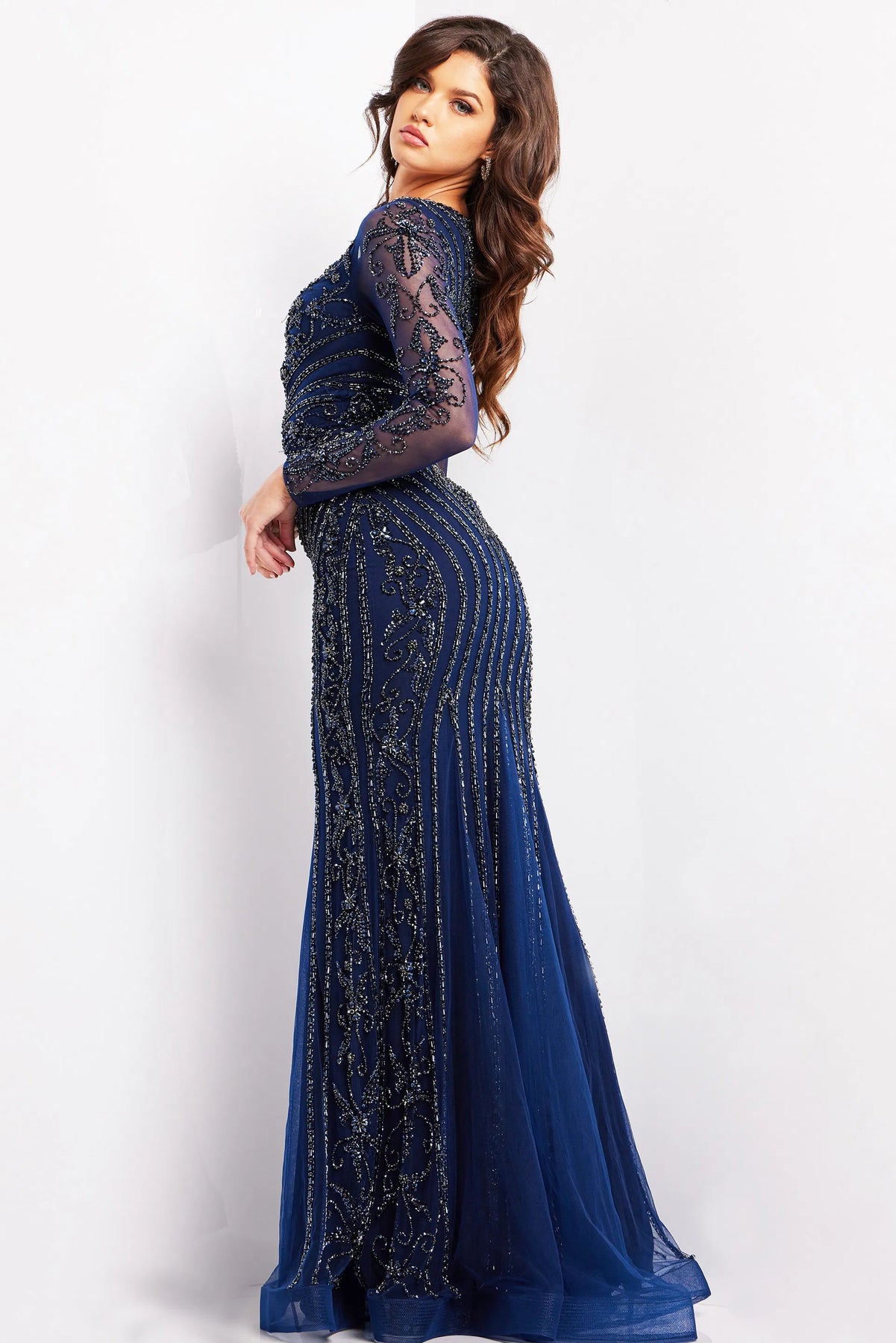 Jovani 24236 - Illusion Sleeve Mermaid Evening Gown