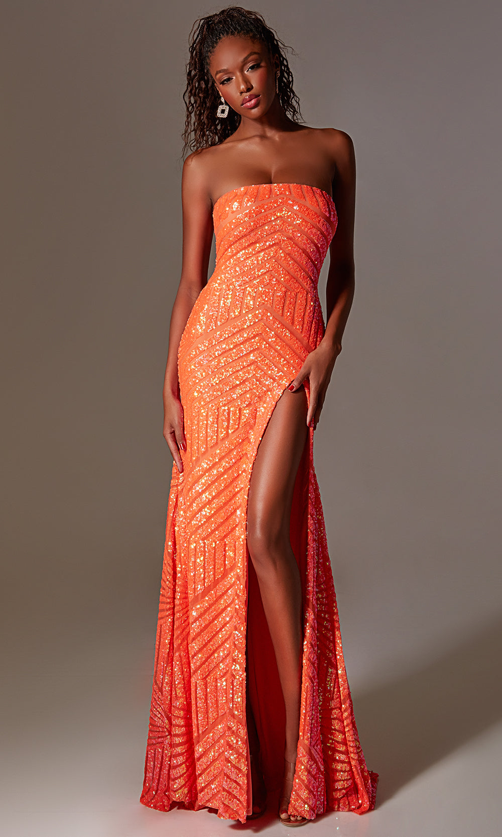 neon orange sequin dress Aerie Couture 243 - Long Sequins Sheath Color:Black green STD14506PA Stretch Fabric Dress the Population Tobi
