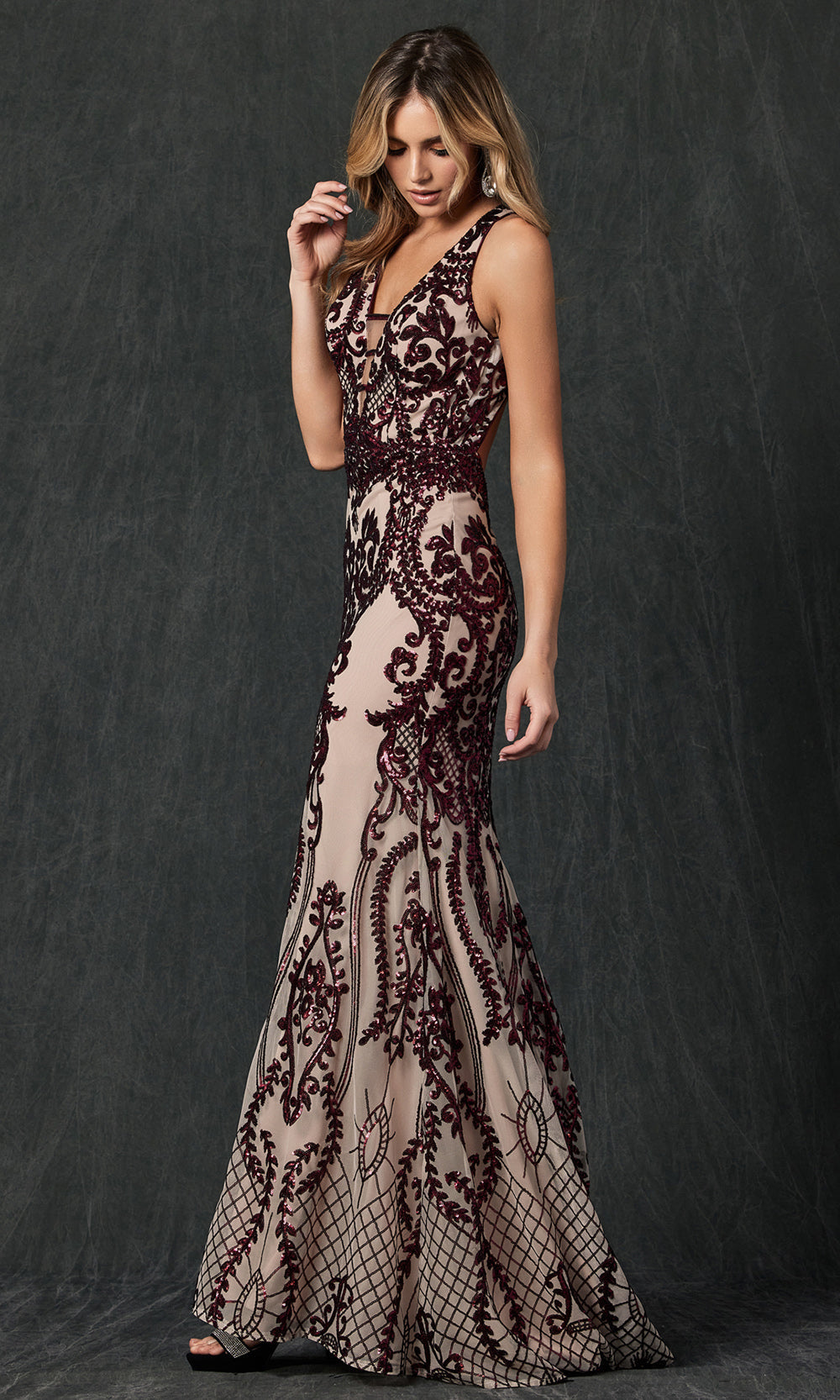 Juliet Dresses 243 - Open Cutout Back Sheath Gown Formal Gowns