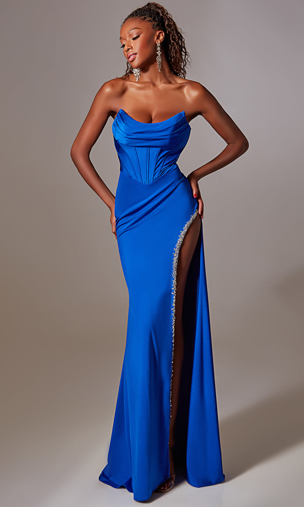Aerie Couture 249 - Elegant Sheath Dress with High Slit & Lace Up Back Prom Dresses