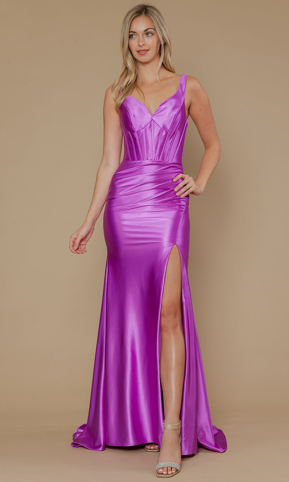Poly USA 25006 - High Slit Lace-Up Back Prom Dress Bridesmaid Dresses