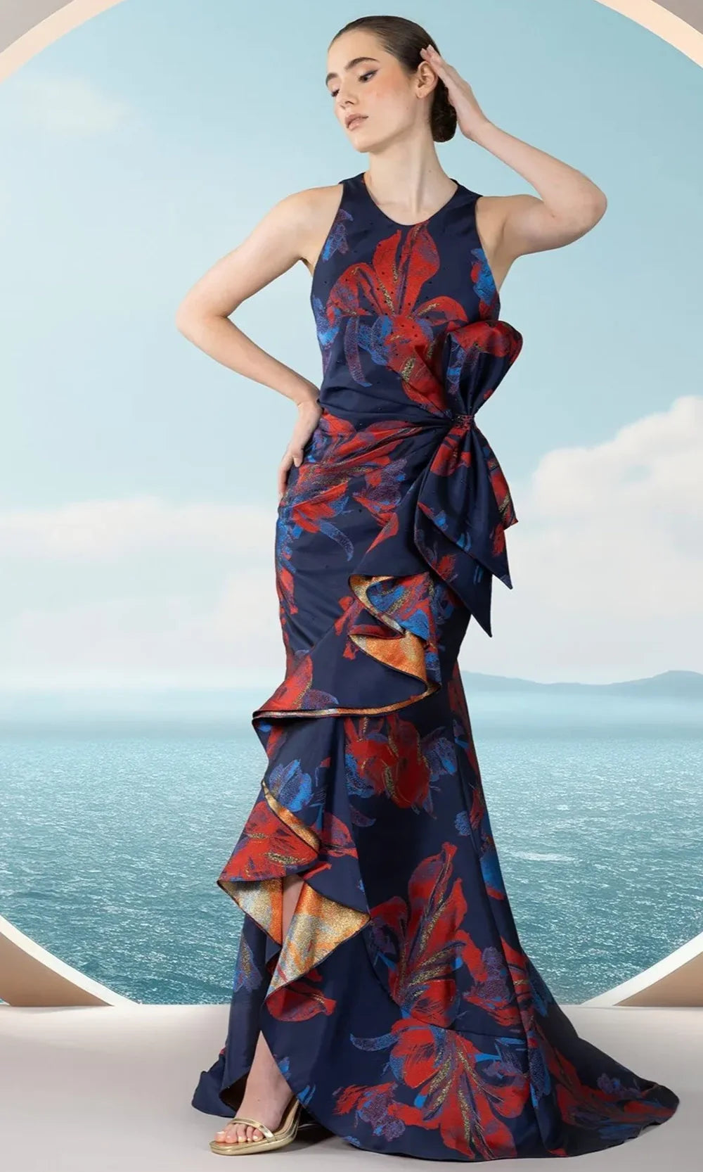 Janique 2502 - Sleeveless Floral Ruffled Mermaid Dress Formal Gowns