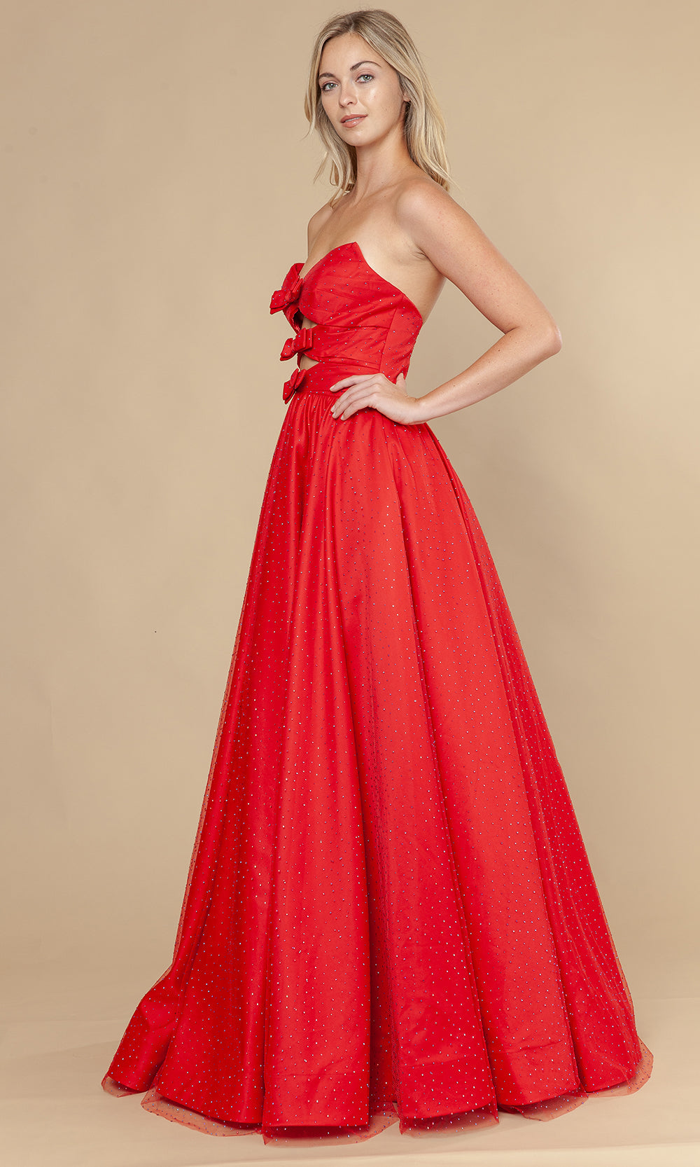 Poly USA 25036 - Bow Accent Lace-Up Back Prom Gown Prom Dresses