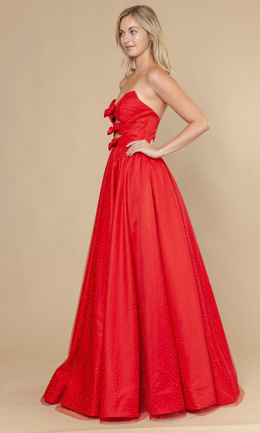 Poly USA 25036 - Bow Accent Lace-Up Back Prom Gown Prom Dresses