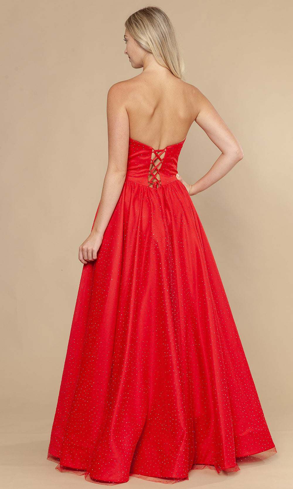 Poly USA 25036 - Bow Accent Lace-Up Back Prom Gown Prom Dresses