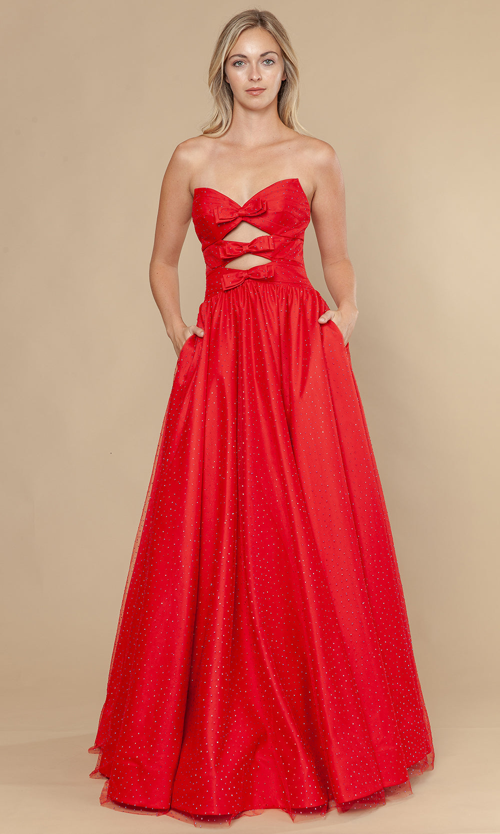 Poly USA 25036 - Bow Accent Lace-Up Back Prom Gown Prom Dresses