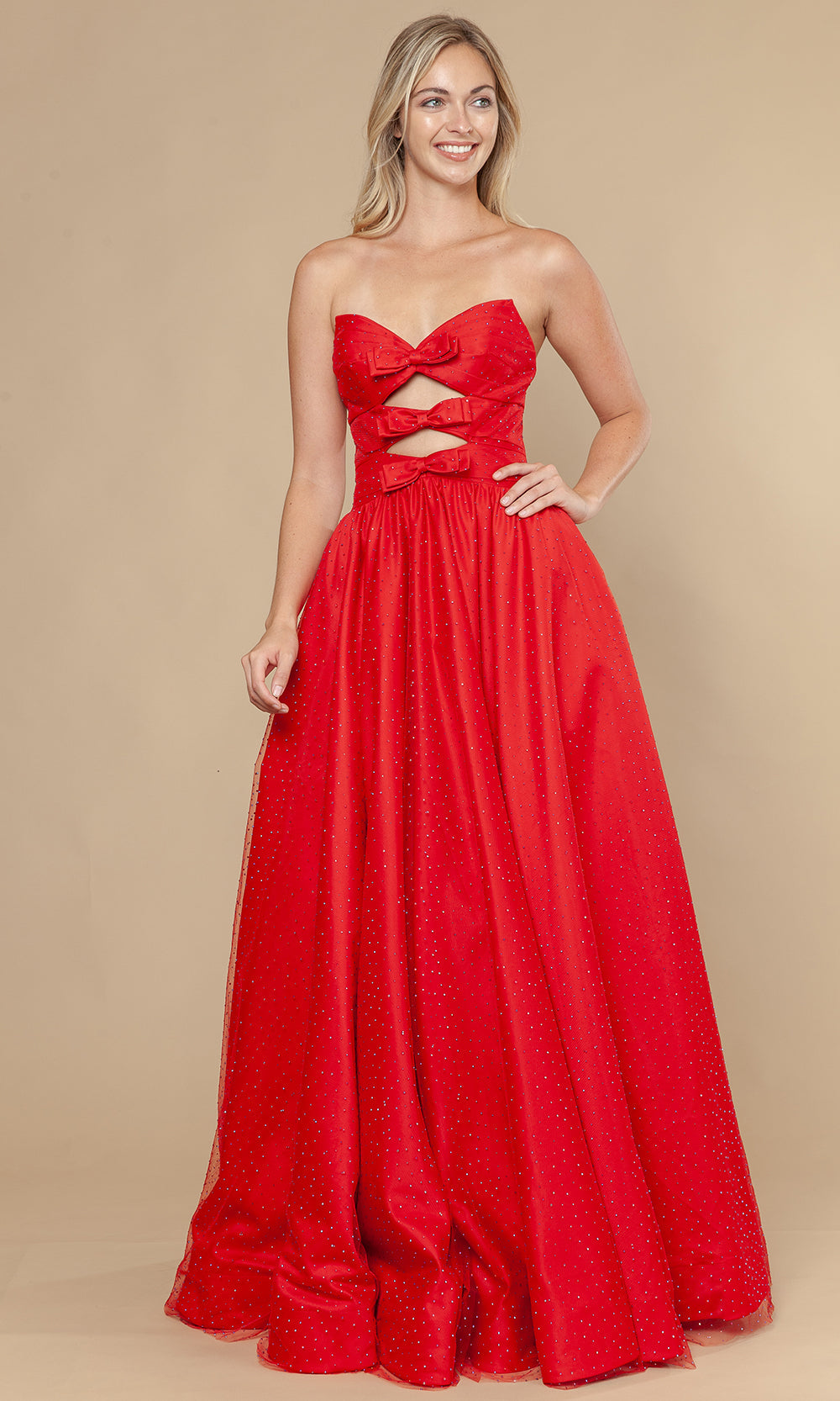 Poly USA 25036 - Bow Accent Lace-Up Back Prom Gown Prom Dresses