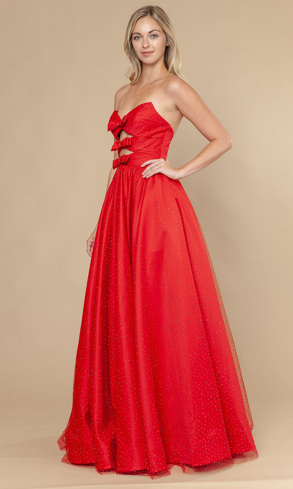 Poly USA 25036 - Bow Accent Lace-Up Back Prom Gown Prom Dresses