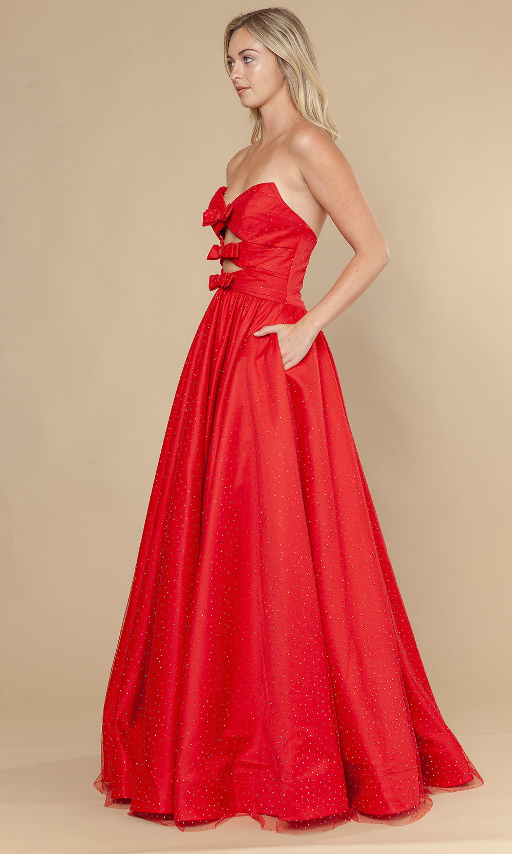 Poly USA 25036 - Bow Accent Lace-Up Back Prom Gown Prom Dresses
