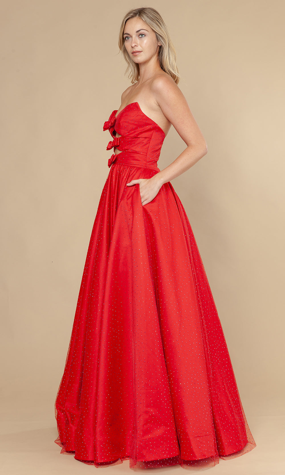 Poly USA 25036 - Bow Accent Lace-Up Back Prom Gown Prom Dresses
