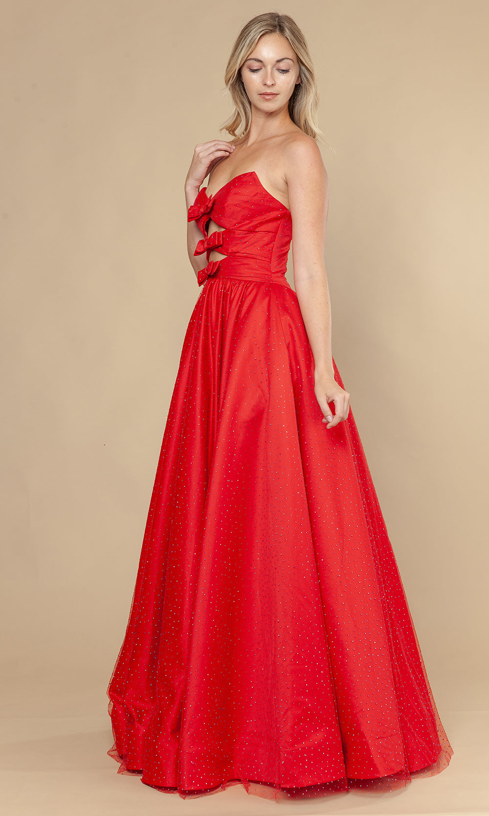Poly USA 25036 - Bow Accent Lace-Up Back Prom Gown Prom Dresses