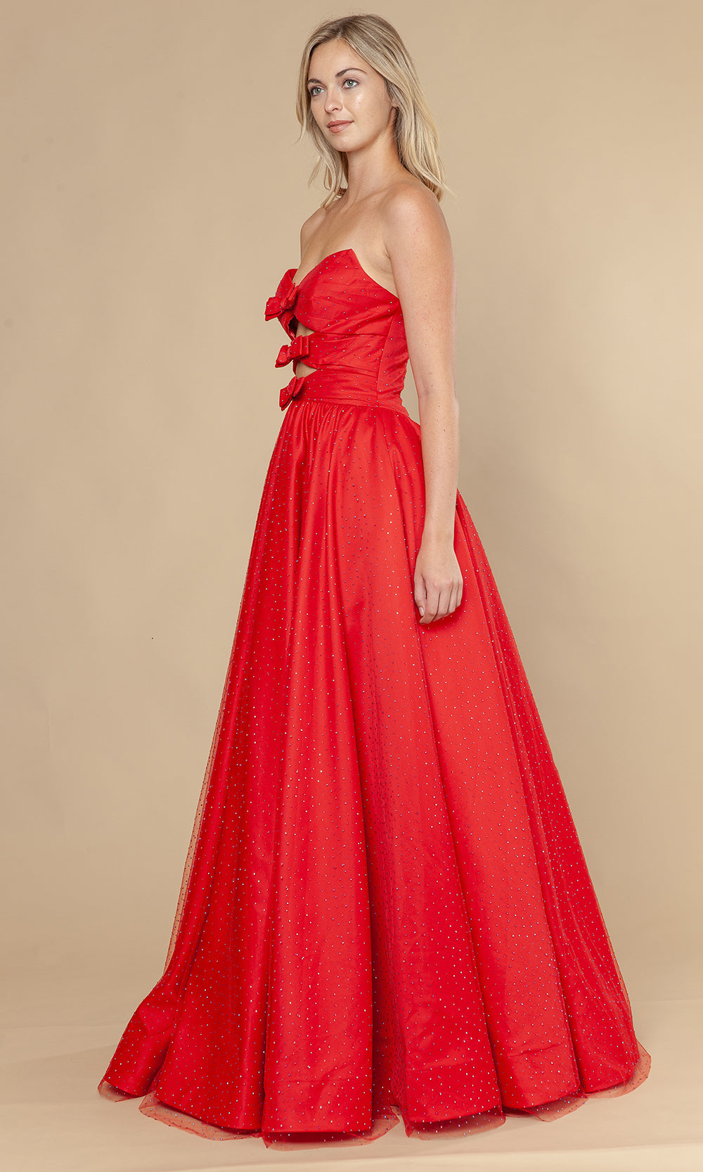 Poly USA 25036 - Bow Accent Lace-Up Back Prom Gown Prom Dresses