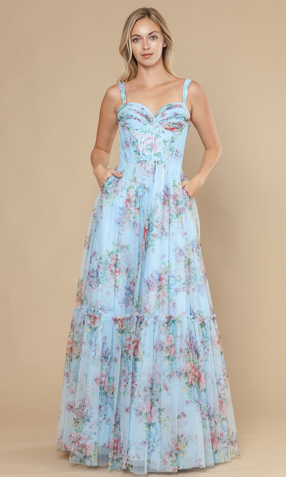 Poly USA 25038 - Sleeveless Sweetheart Floral Mesh Gown Prom Dresses