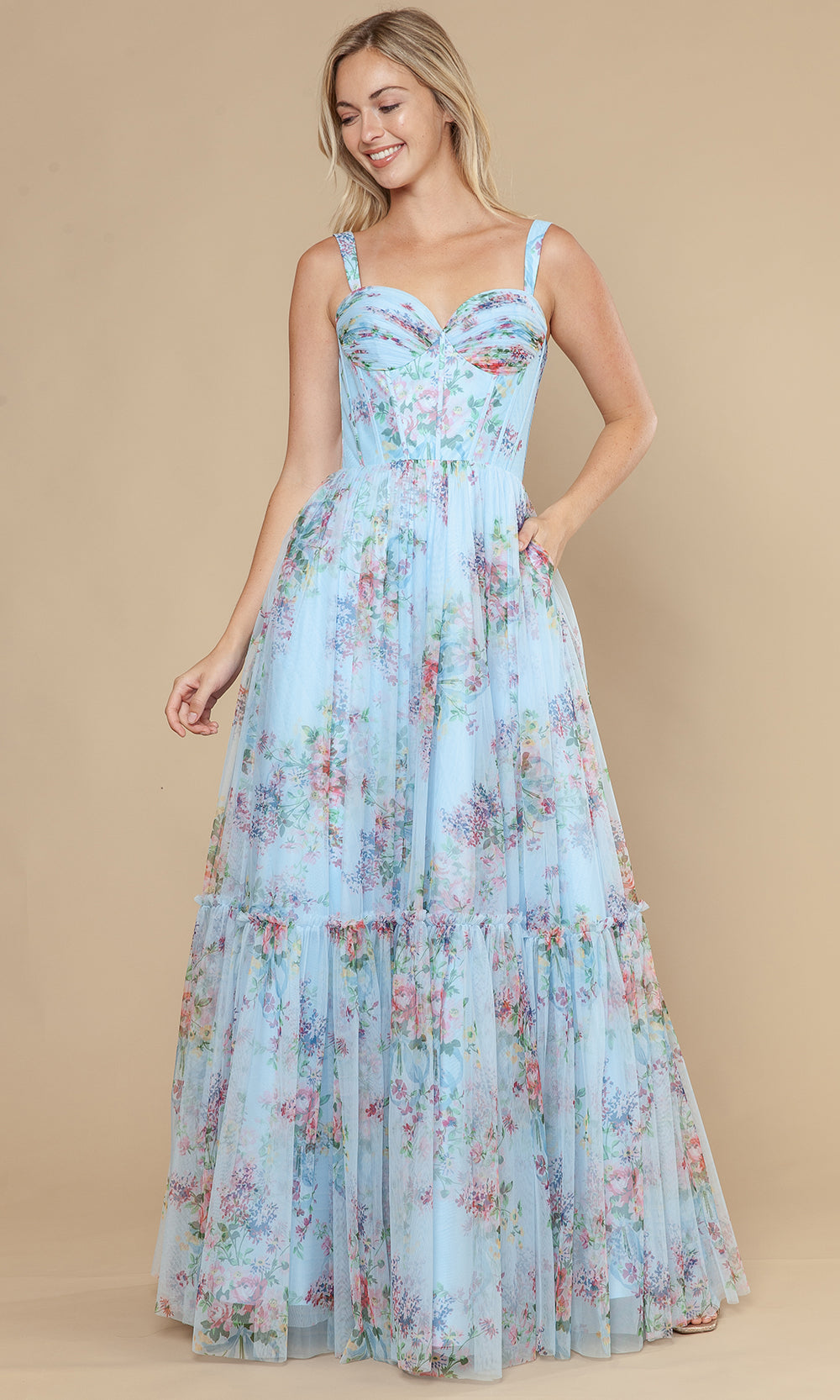 Poly USA 25038 - Sleeveless Sweetheart Floral Mesh Gown Prom Dresses