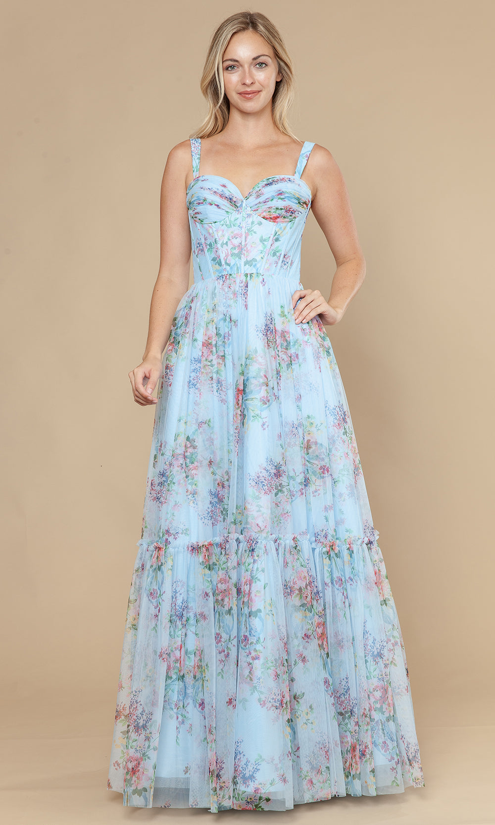 Poly USA 25038 - Sleeveless Sweetheart Floral Mesh Gown Prom Dresses