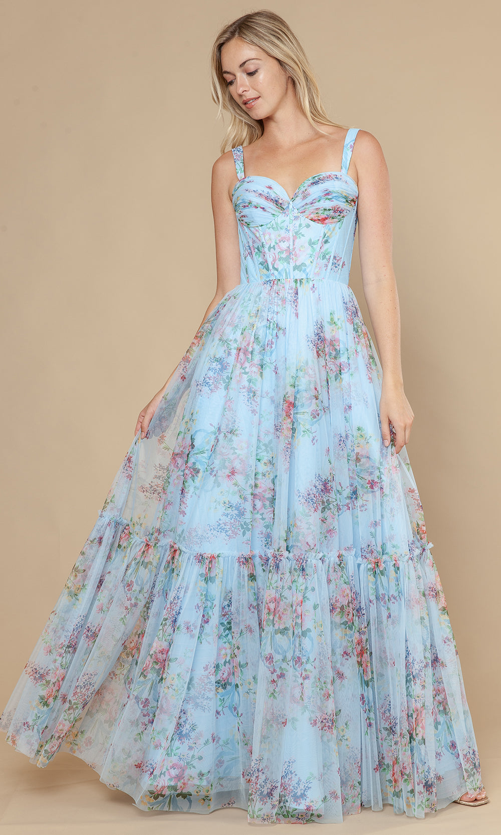 Poly USA 25038 - Sleeveless Sweetheart Floral Mesh Gown Prom Dresses