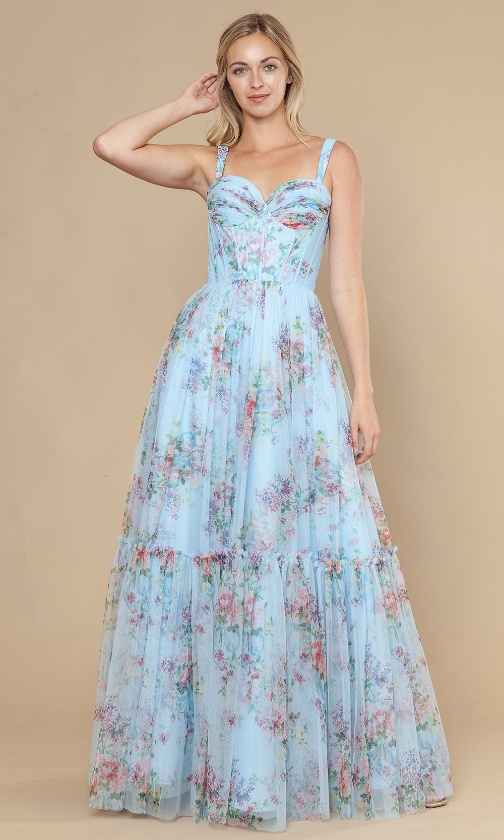 Poly USA 25038 - Sleeveless Sweetheart Floral Mesh Gown Prom Dresses