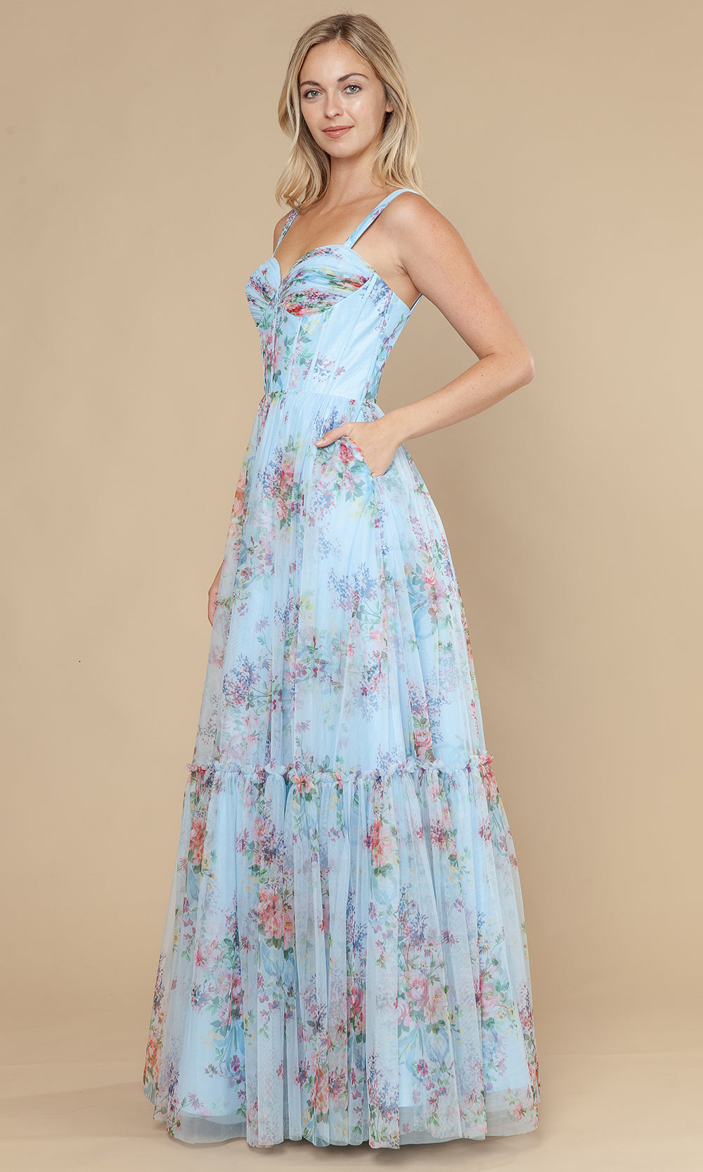 Poly USA 25038 - Sleeveless Sweetheart Floral Mesh Gown Prom Dresses