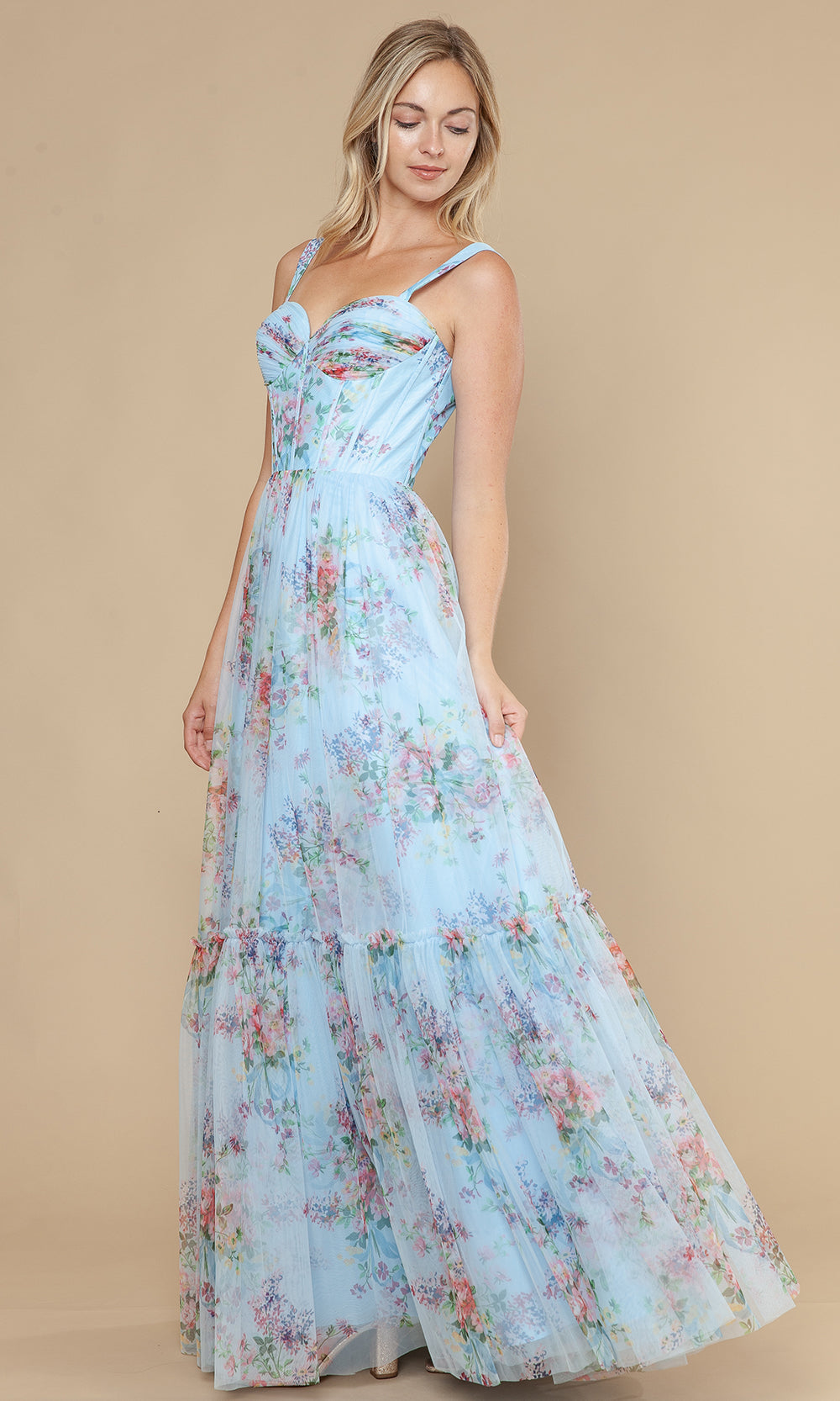 Poly USA 25038 - Sleeveless Sweetheart Floral Mesh Gown Prom Dresses