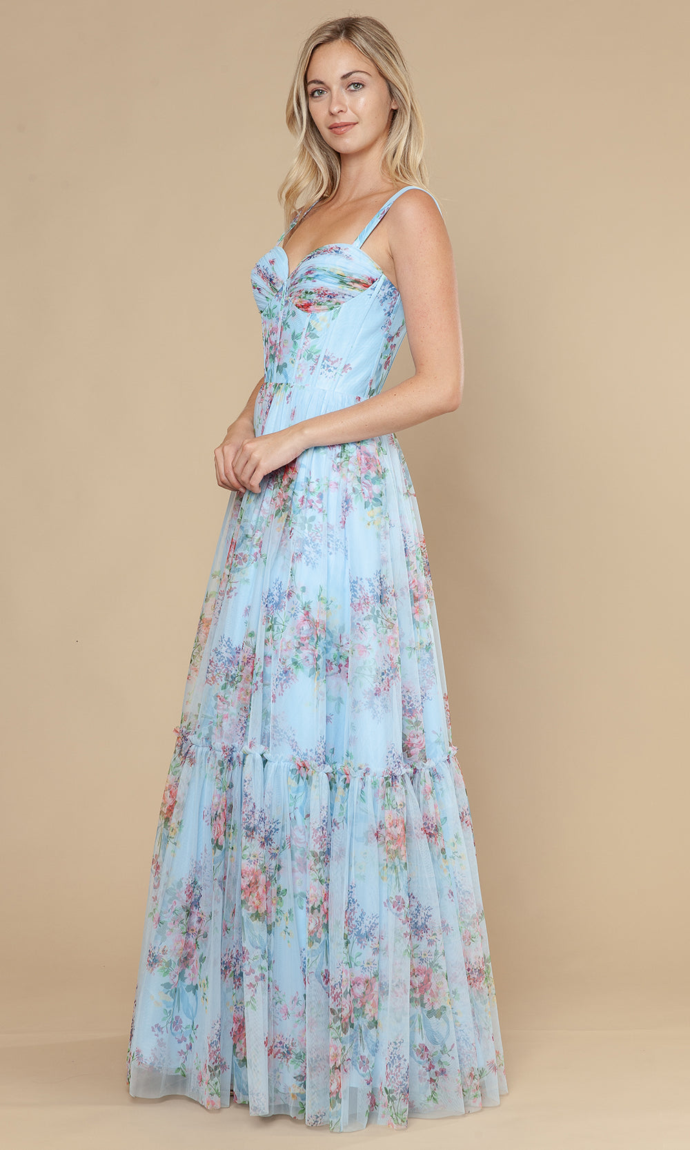 Poly USA 25038 - Sleeveless Sweetheart Floral Mesh Gown Prom Dresses