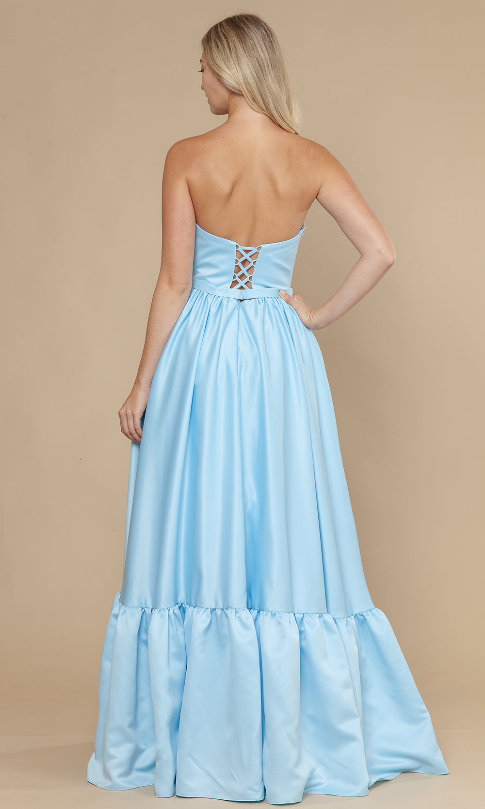 Poly USA 25040 - Bow Accent Strapless Dres with Ruffle Hem Prom Dresses