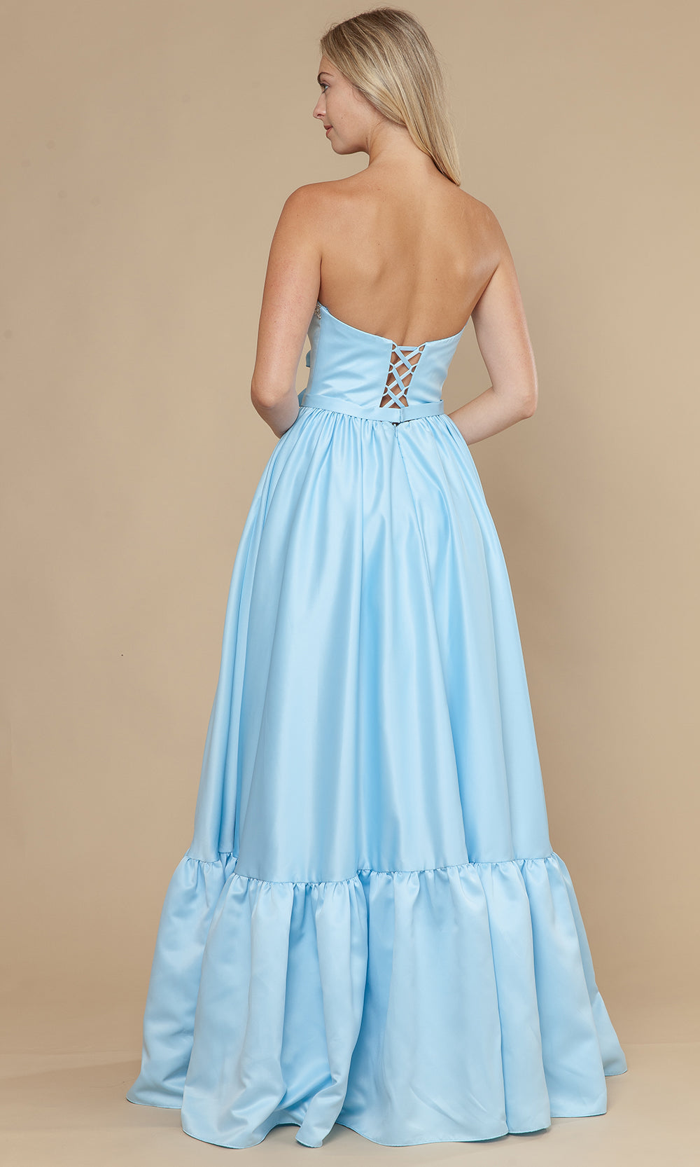 Poly USA 25040 - Bow Accent Strapless Dres with Ruffle Hem Prom Dresses