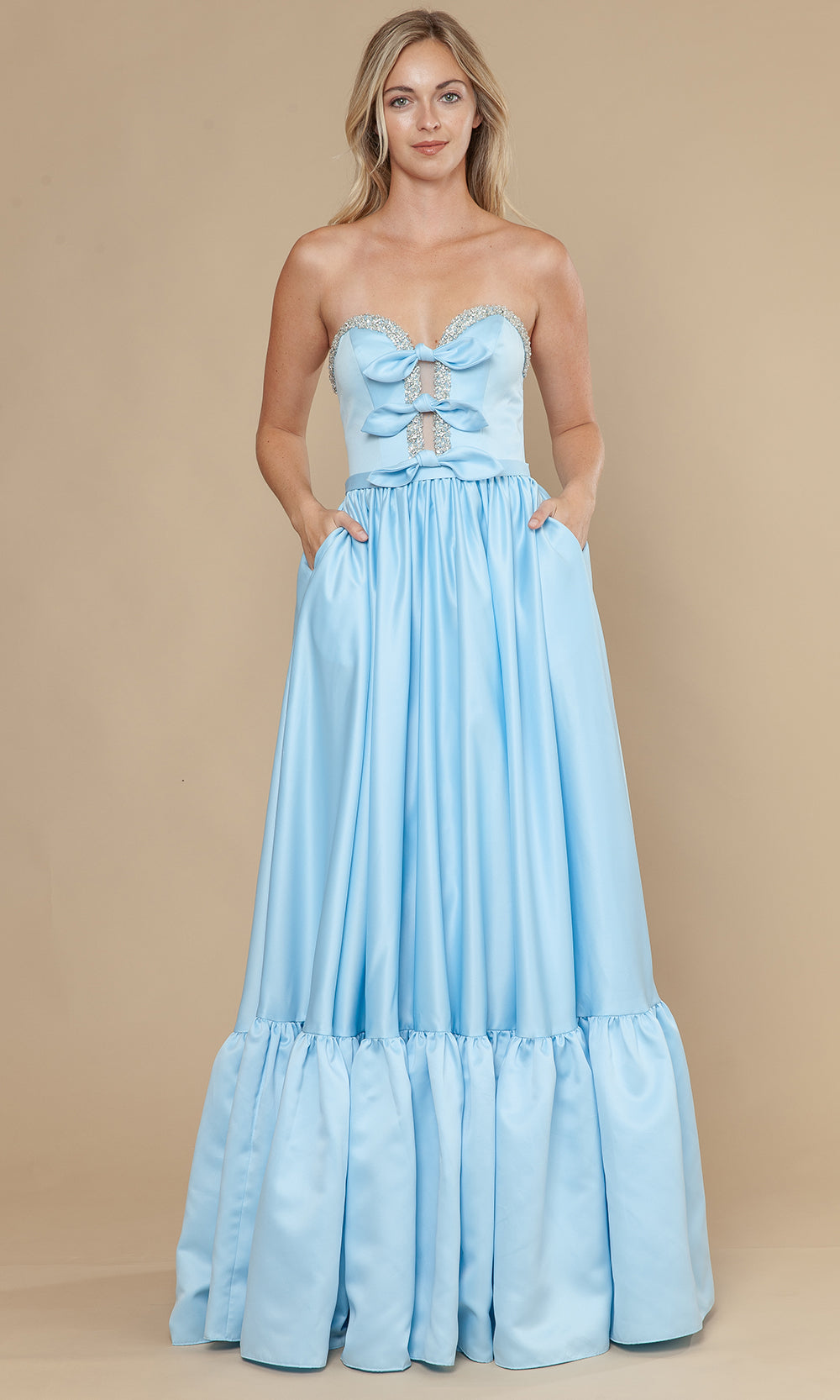 Poly USA 25040 - Bow Accent Strapless Dres with Ruffle Hem Prom Dresses