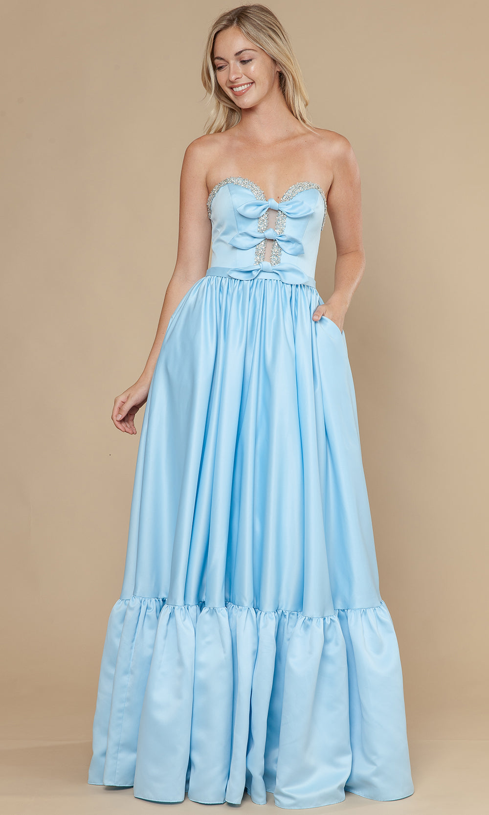 Poly USA 25040 - Bow Accent Strapless Dres with Ruffle Hem Prom Dresses