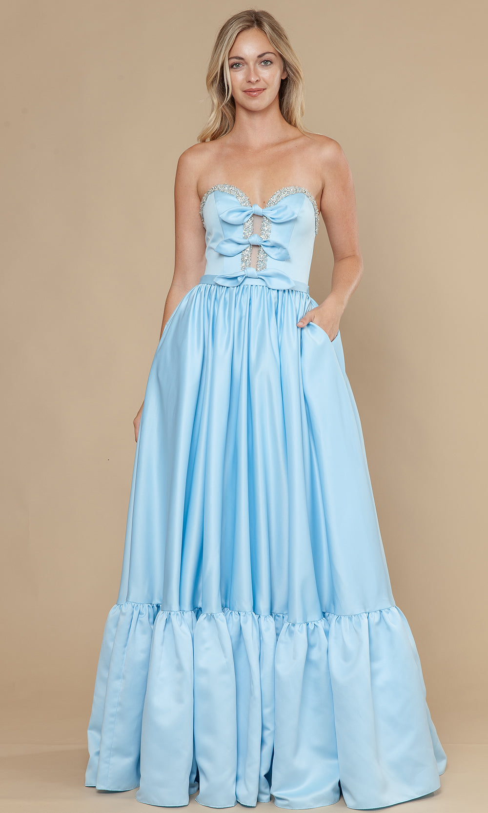 Poly USA 25040 - Bow Accent Strapless Dres with Ruffle Hem Prom Dresses