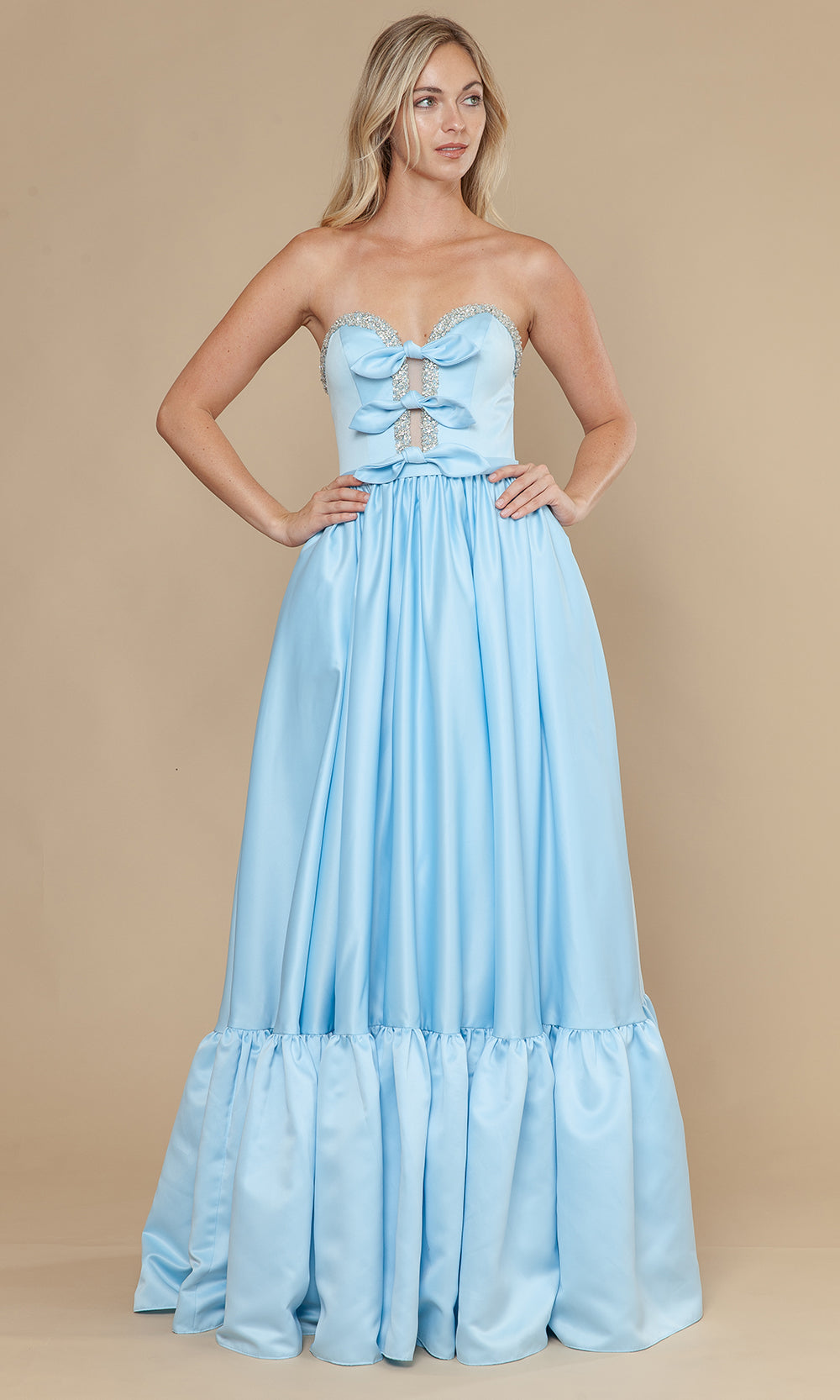 Poly USA 25040 - Bow Accent Strapless Dres with Ruffle Hem Prom Dresses