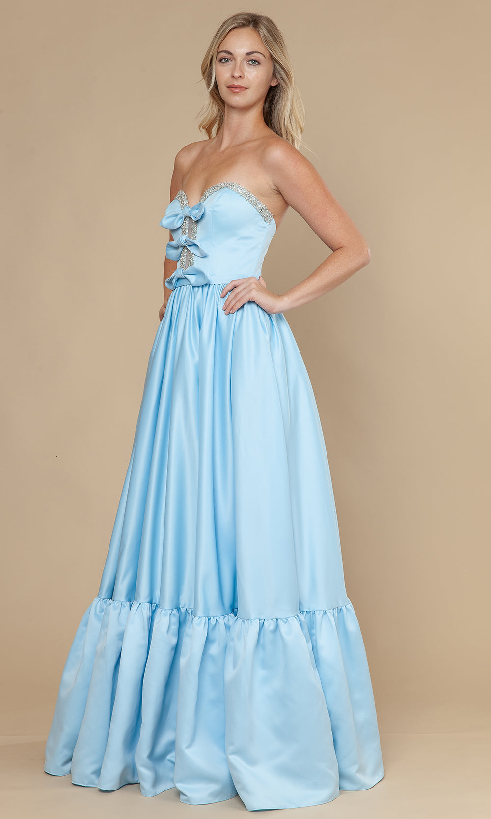 Poly USA 25040 - Bow Accent Strapless Dres with Ruffle Hem Prom Dresses