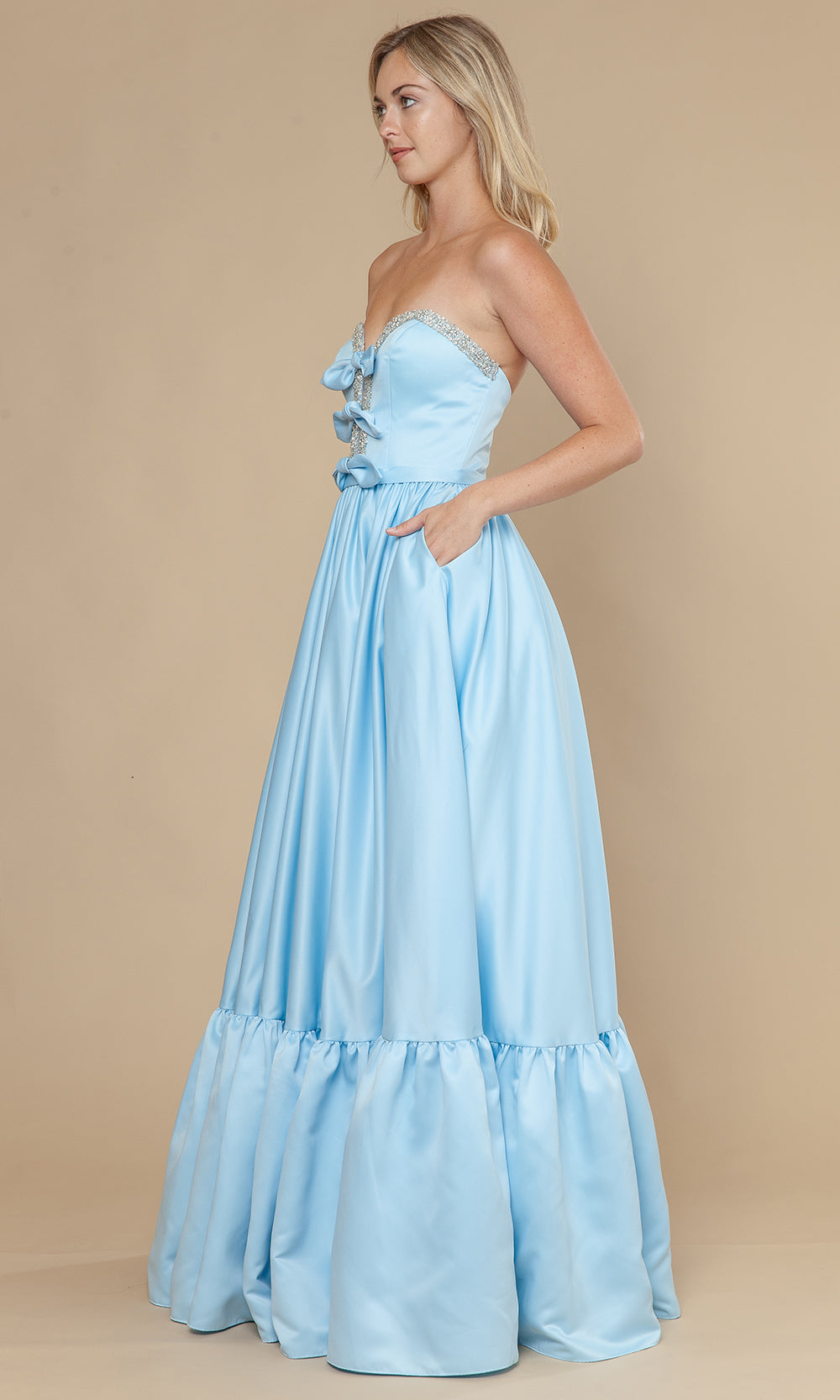 Poly USA 25040 - Bow Accent Strapless Dres with Ruffle Hem Prom Dresses