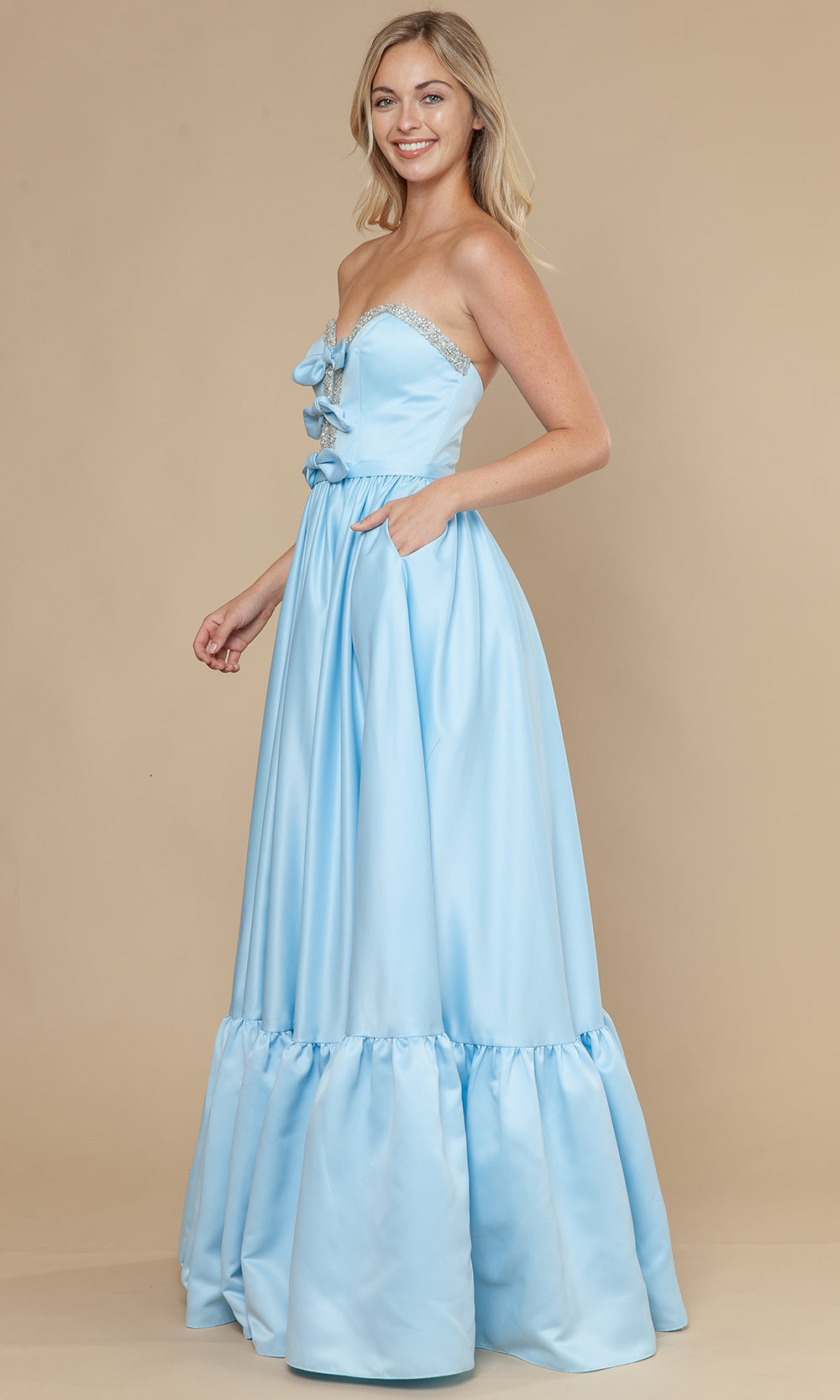Poly USA 25040 - Bow Accent Strapless Dres with Ruffle Hem Prom Dresses