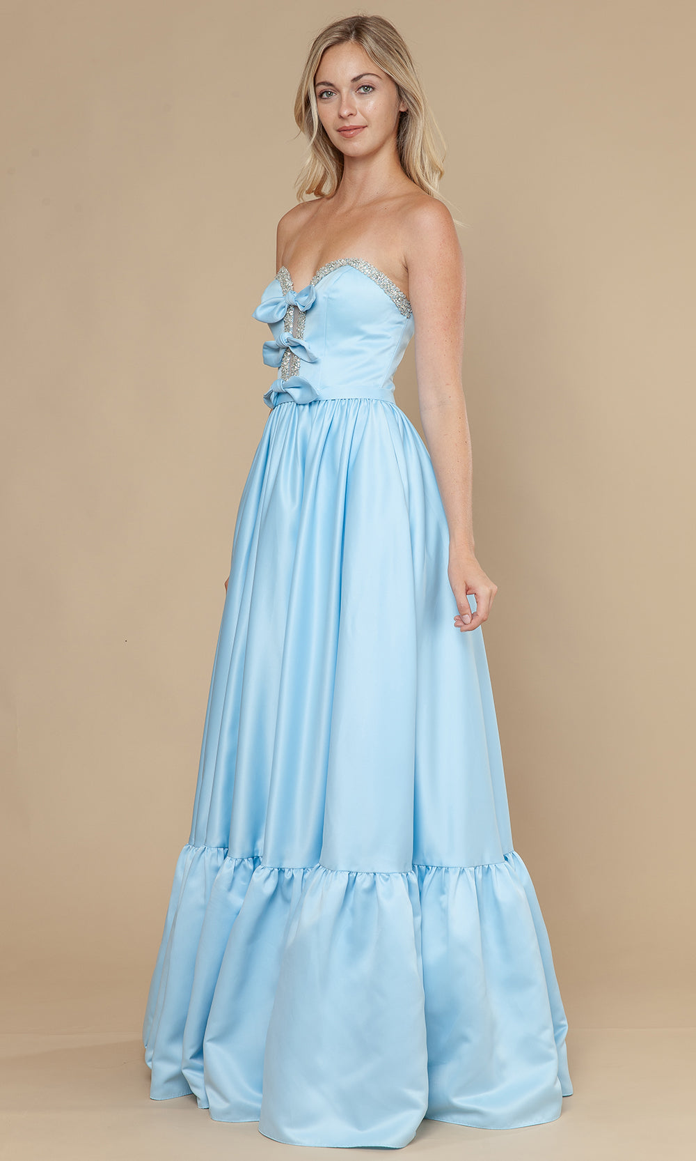 Poly USA 25040 - Bow Accent Strapless Dres with Ruffle Hem Prom Dresses