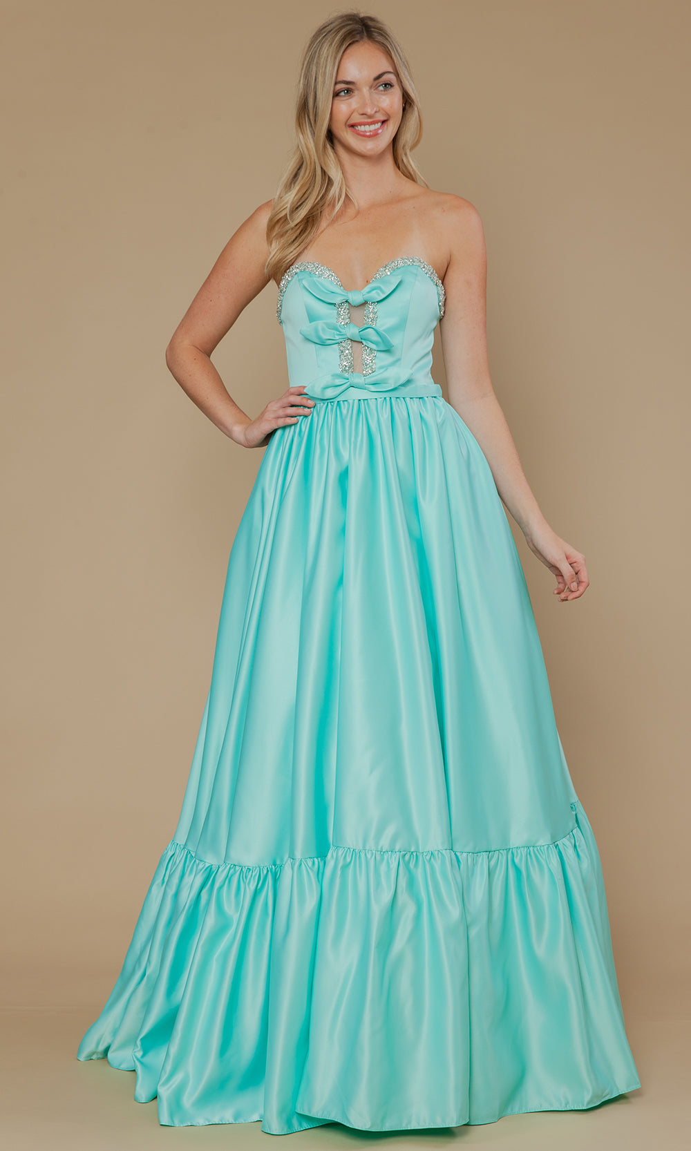 Poly USA 25040 - Bow Accent Strapless Dres with Ruffle Hem Prom Dresses