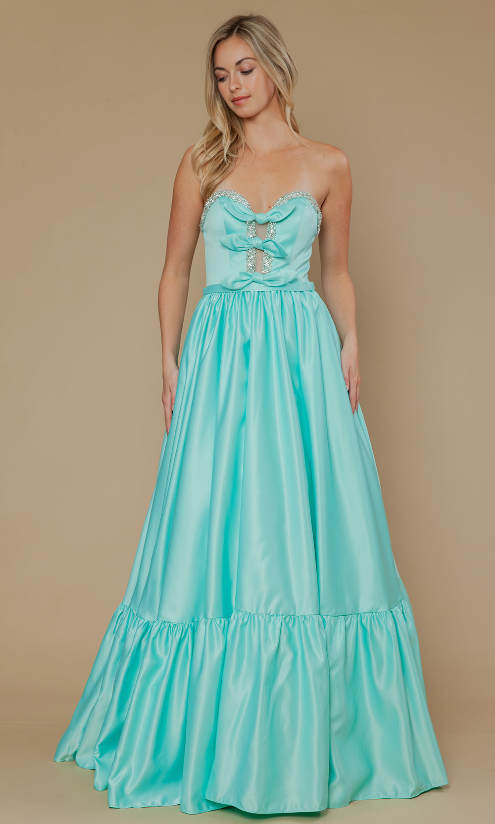 Poly USA 25040 - Bow Accent Strapless Dres with Ruffle Hem Prom Dresses