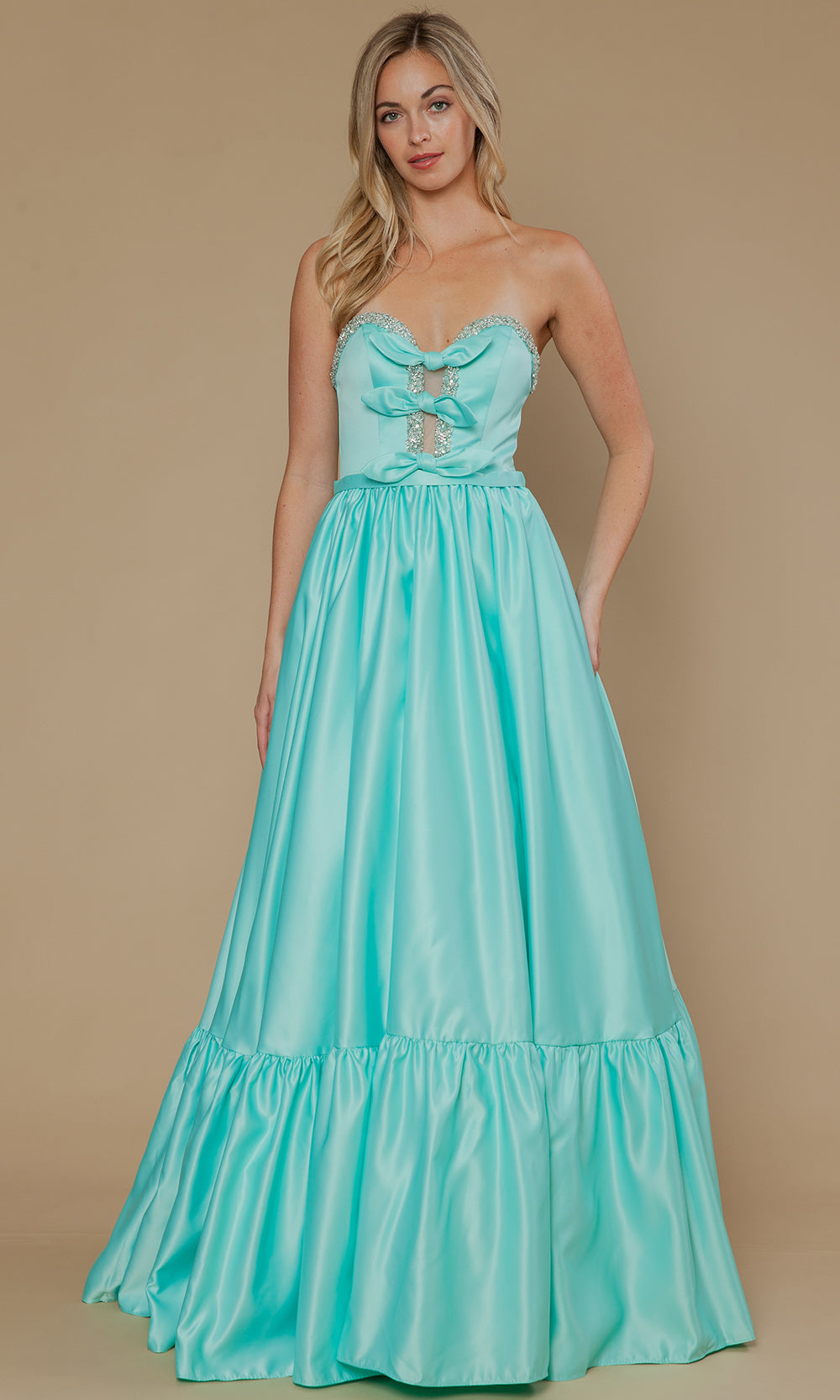 Poly USA 25040 - Bow Accent Strapless Dres with Ruffle Hem Prom Dresses