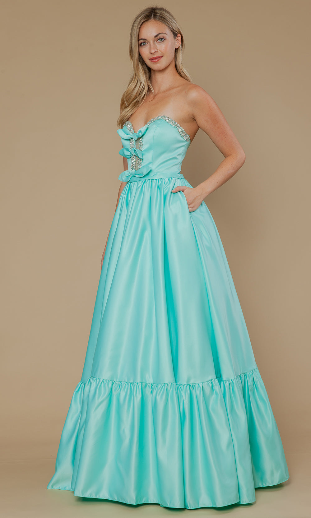 Poly USA 25040 - Bow Accent Strapless Dres with Ruffle Hem Prom Dresses