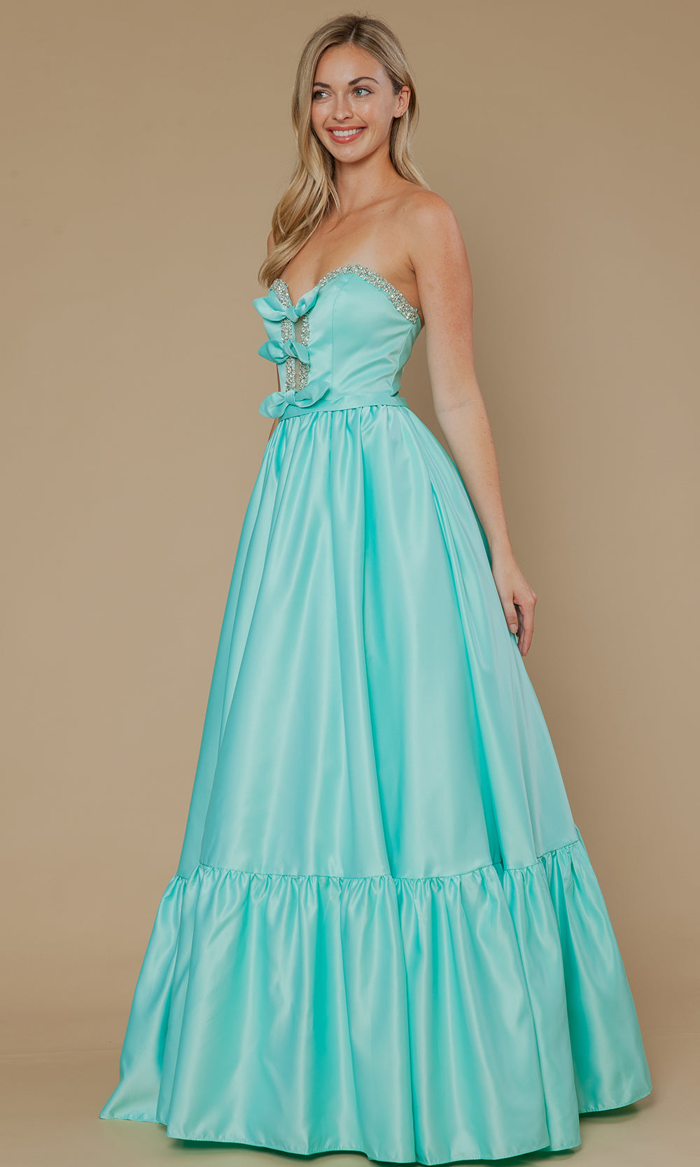 Poly USA 25040 - Bow Accent Strapless Dres with Ruffle Hem Prom Dresses