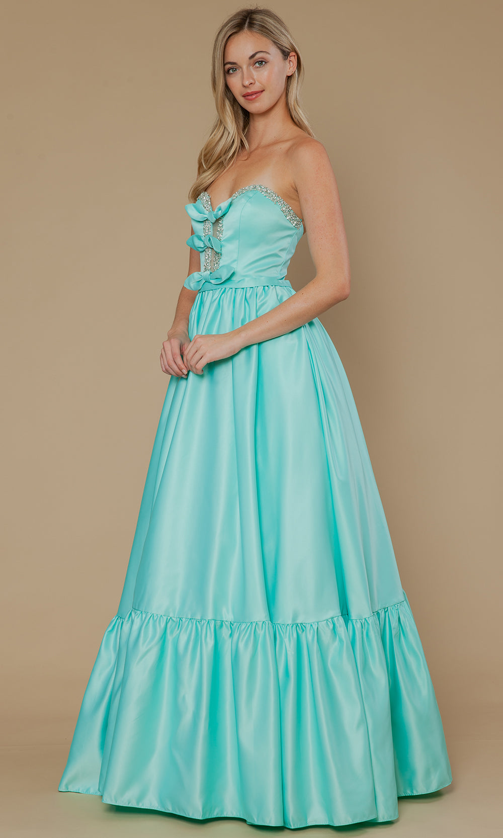 Poly USA 25040 - Bow Accent Strapless Dres with Ruffle Hem Prom Dresses