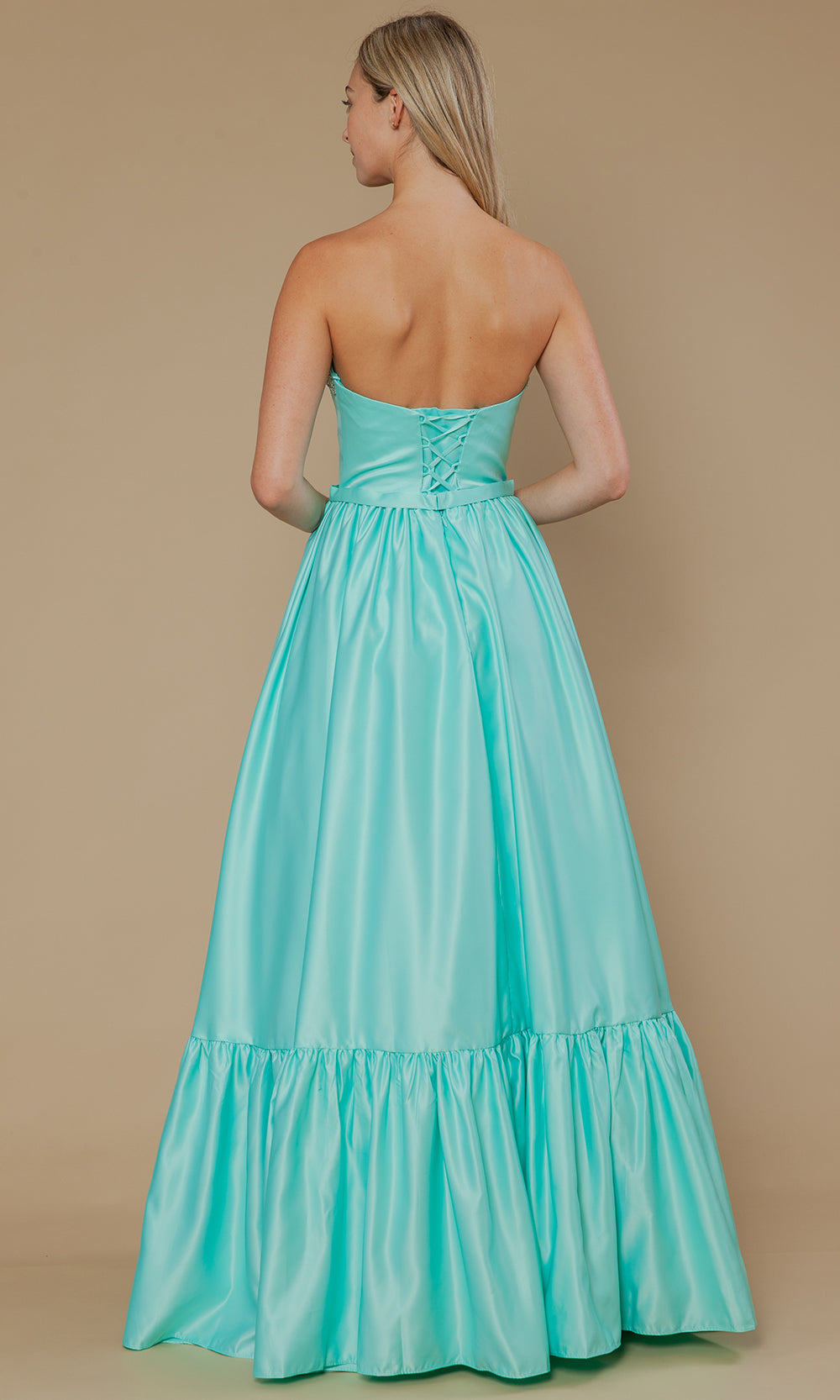 Poly USA 25040 - Bow Accent Strapless Dres with Ruffle Hem Prom Dresses