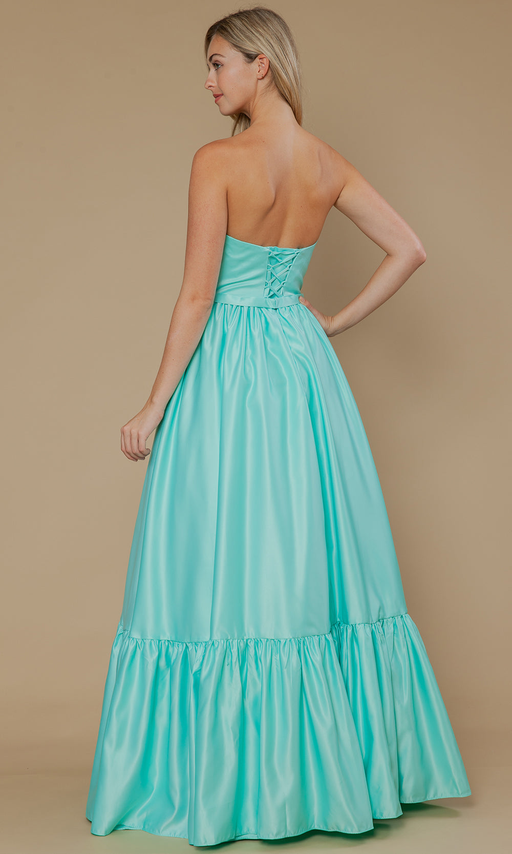 Poly USA 25040 - Bow Accent Strapless Dres with Ruffle Hem Prom Dresses