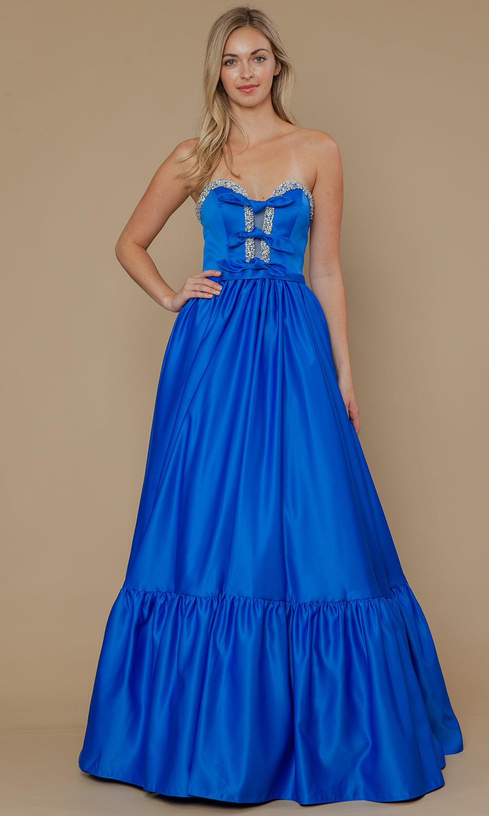 Poly USA 25040 - Bow Accent Strapless Dres with Ruffle Hem Prom Dresses