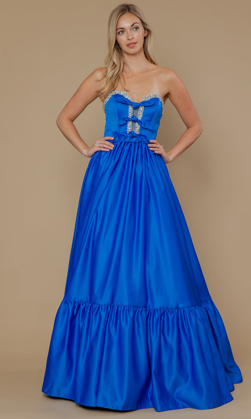 Poly USA 25040 - Bow Accent Strapless Dres with Ruffle Hem Prom Dresses