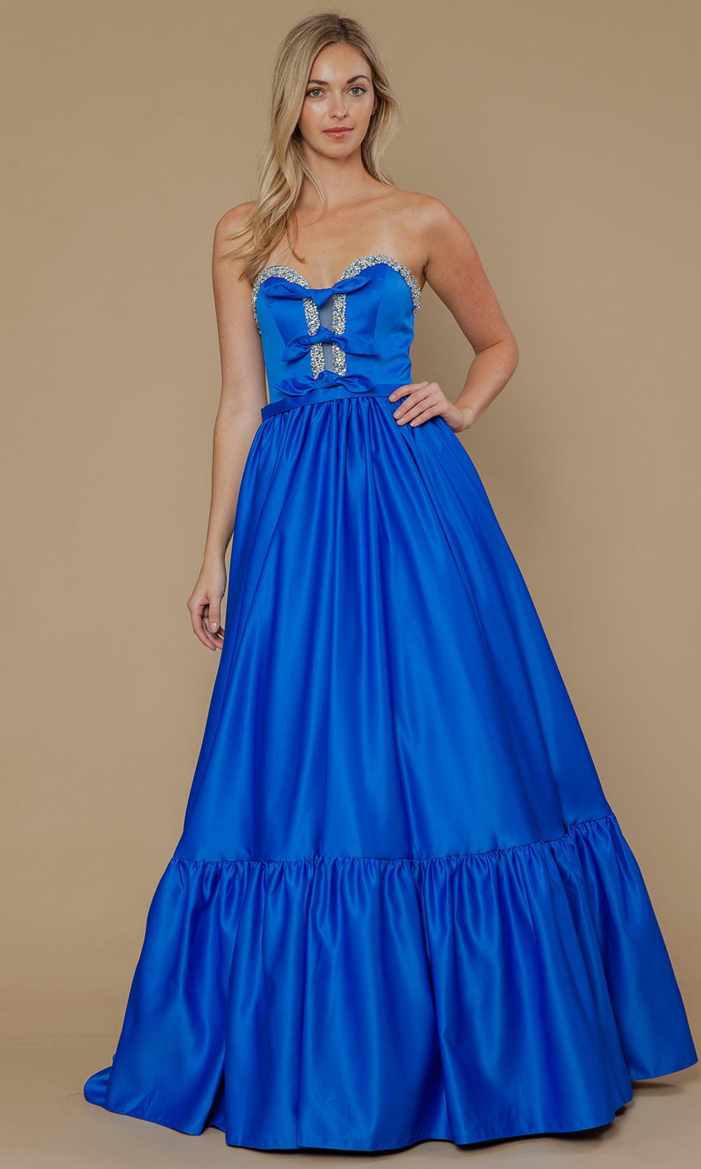 Poly USA 25040 - Bow Accent Strapless Dres with Ruffle Hem Prom Dresses