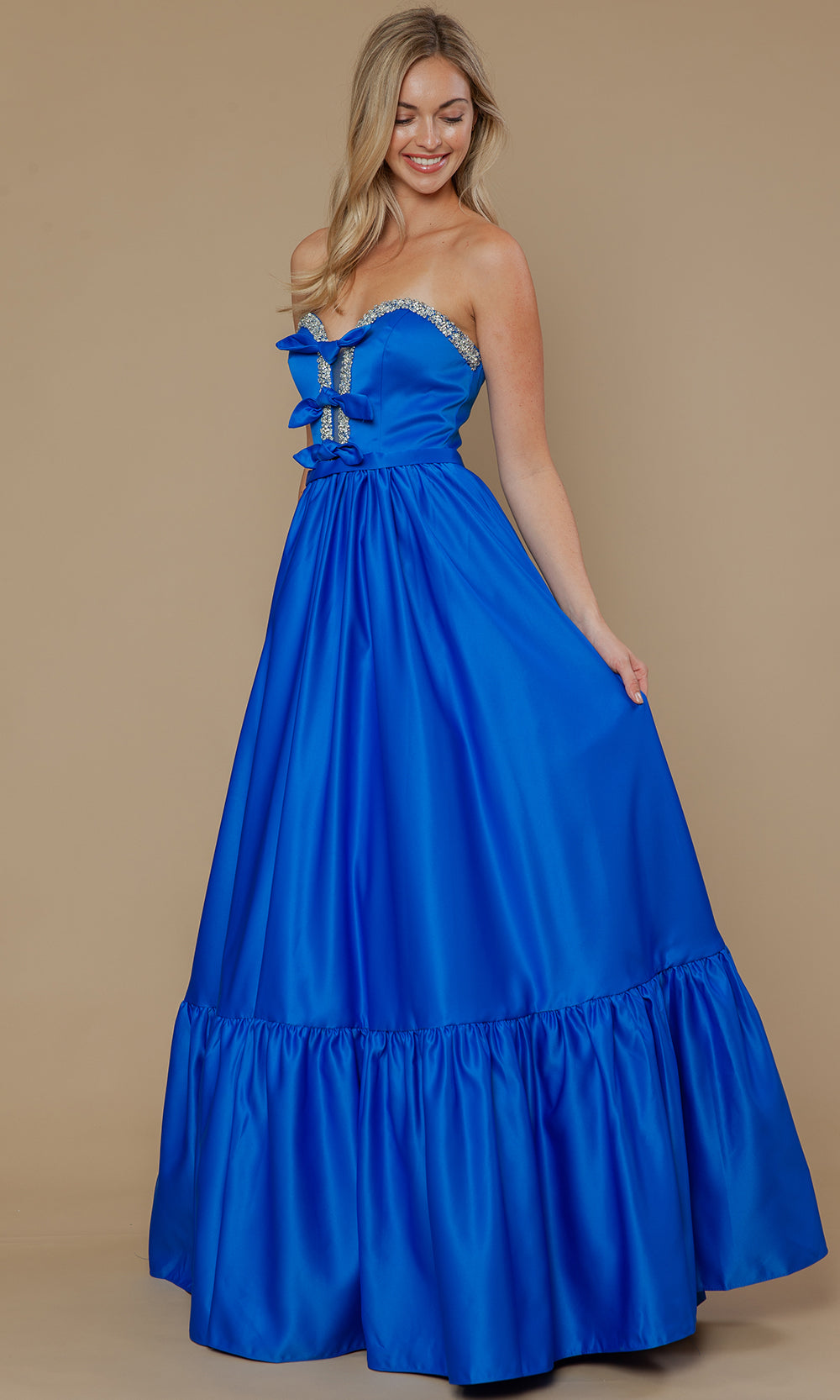 Poly USA 25040 - Bow Accent Strapless Dres with Ruffle Hem Prom Dresses