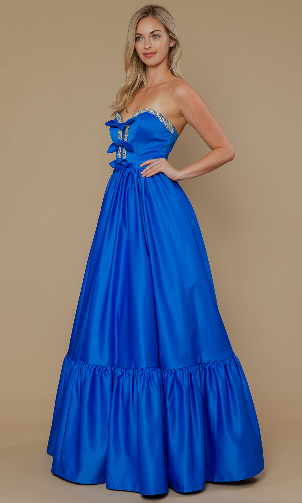 Poly USA 25040 - Bow Accent Strapless Dres with Ruffle Hem Prom Dresses